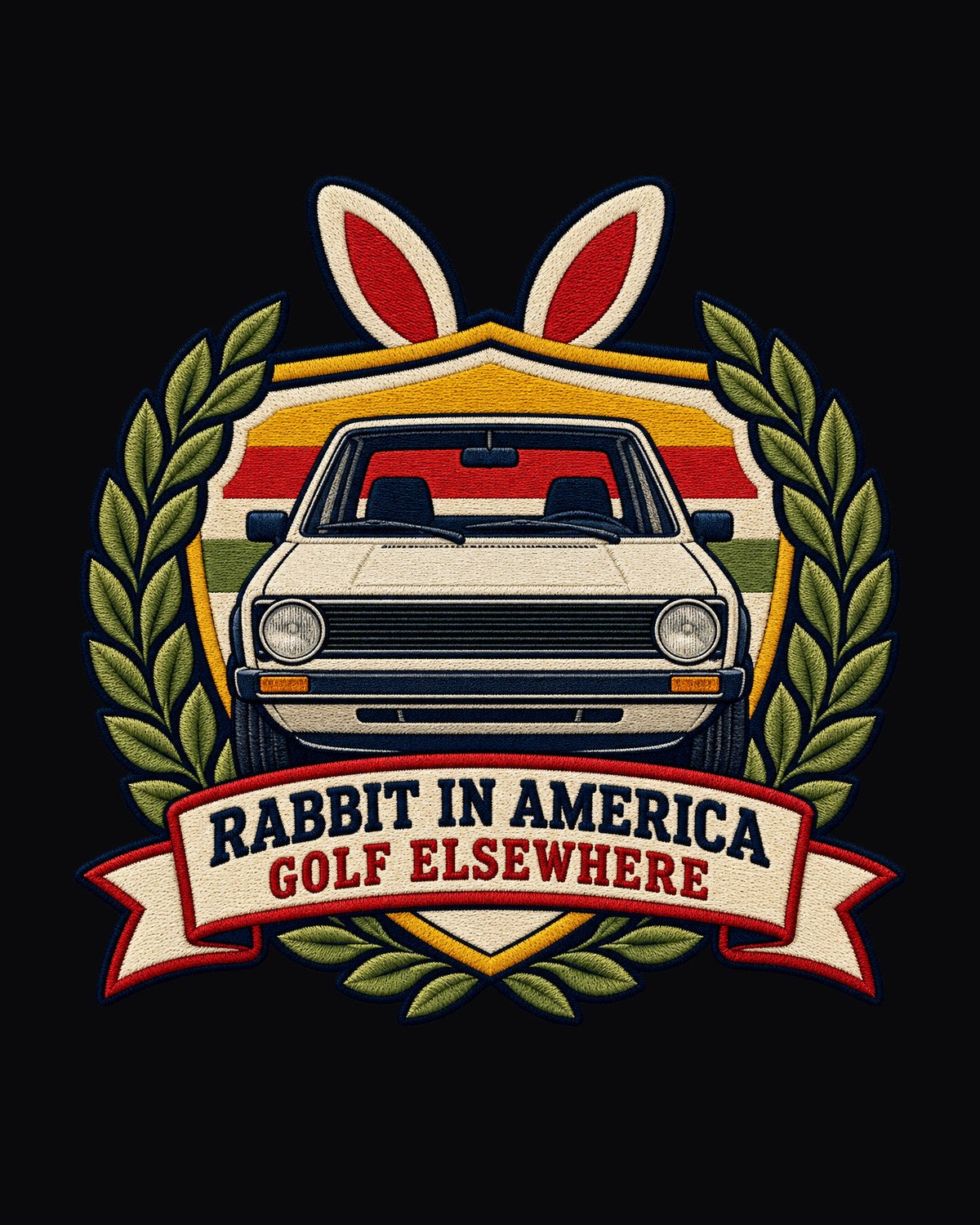 VW Rabbit Mk1 Varsity Crest Shirt, Golf Elsewhere Car Tee design only