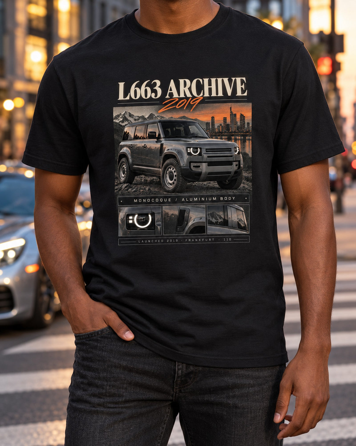 Land Rover Defender L663 110 Archive Panel Shirt, 2019 Frankfurt T-Shirt Black worn hero