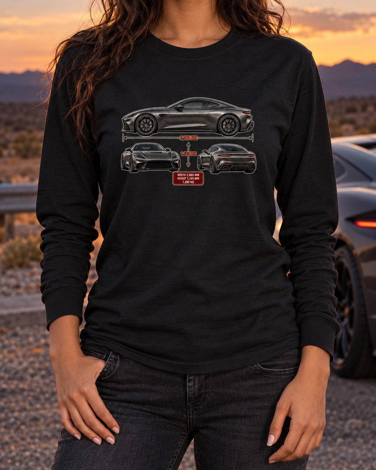 Pagani Utopia Three-View Sheet Tee, Dimension Spec Shirt Long Sleeve Black worn hero
