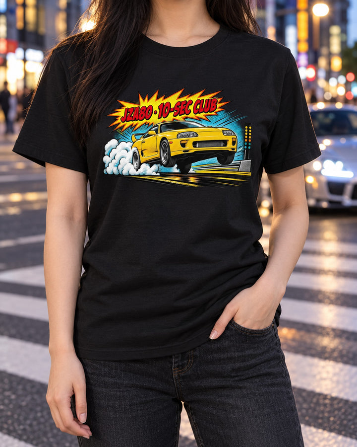 Toyota Supra JZA80 Ten-Second Club Comic Halftone Pop Art Shirt T-Shirt Black worn hero