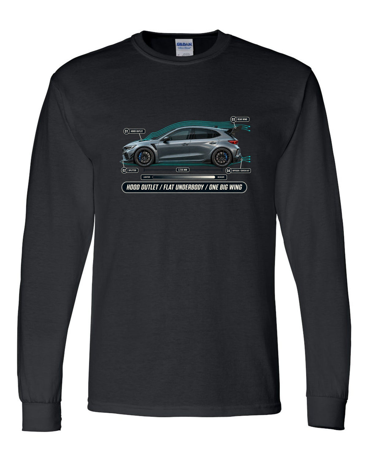 Honda Civic Type R FL5 Airflow Callouts black long sleeve front view with the design