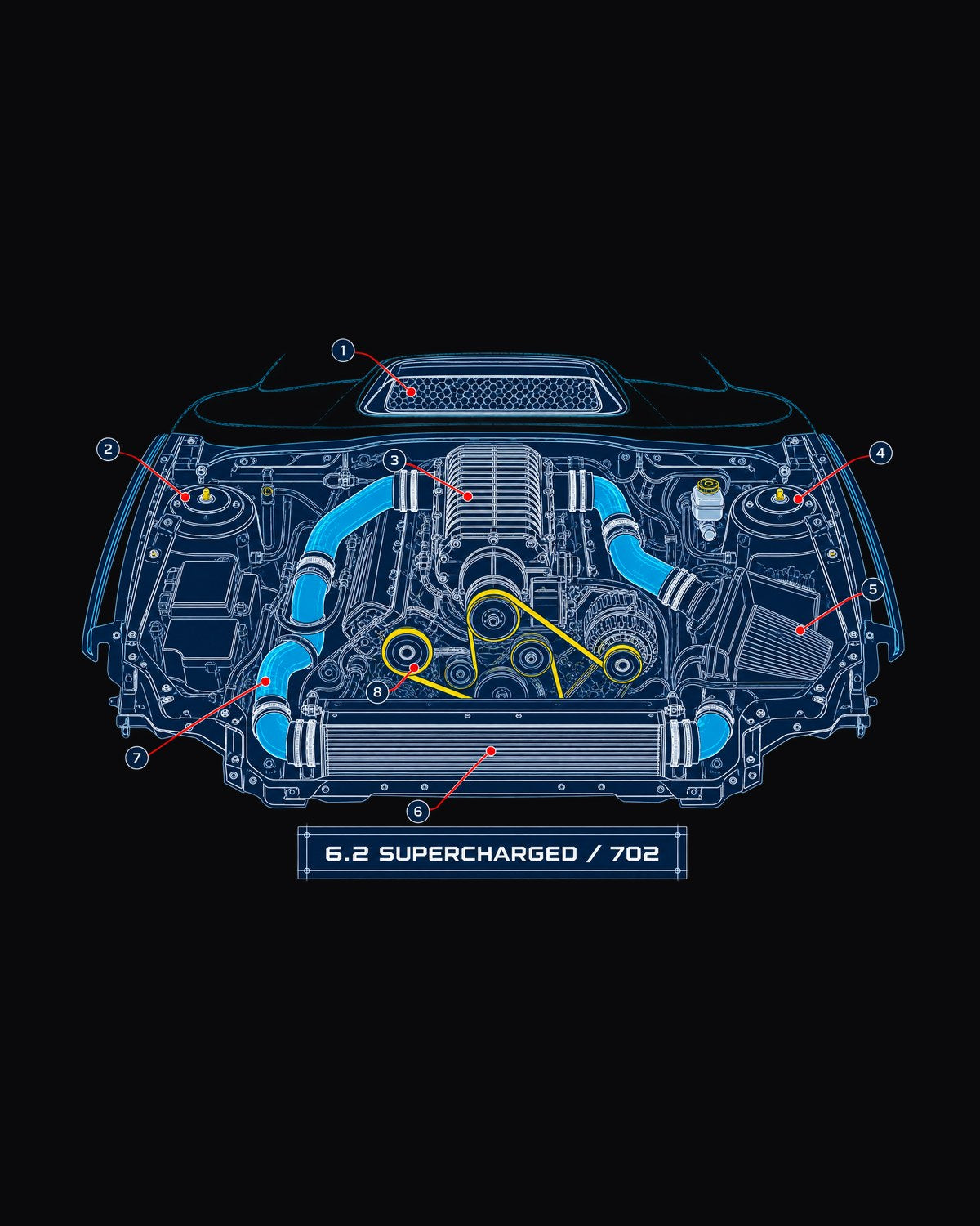 Ram 1500 TRX Supercharged Engine Bay Blueprint Shirt design only