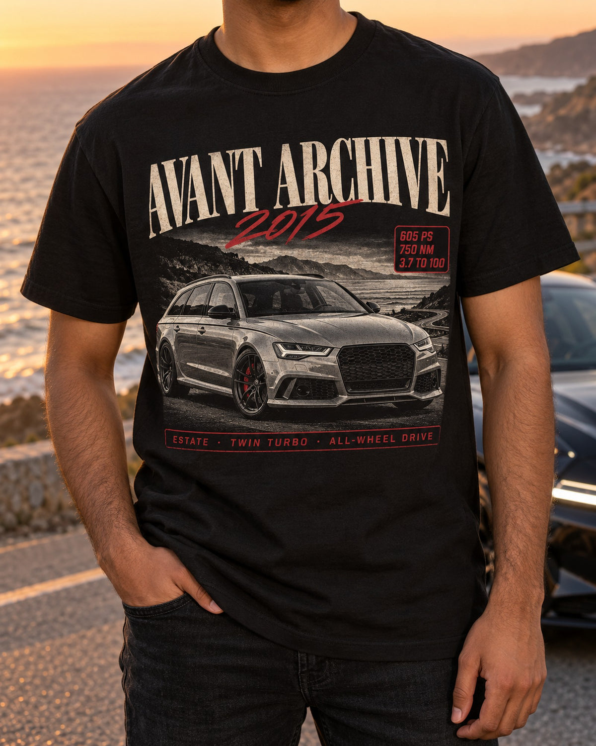 Audi RS6 Avant C7 Performance Archive Panel Shirt, Car Gift T-Shirt Black worn hero