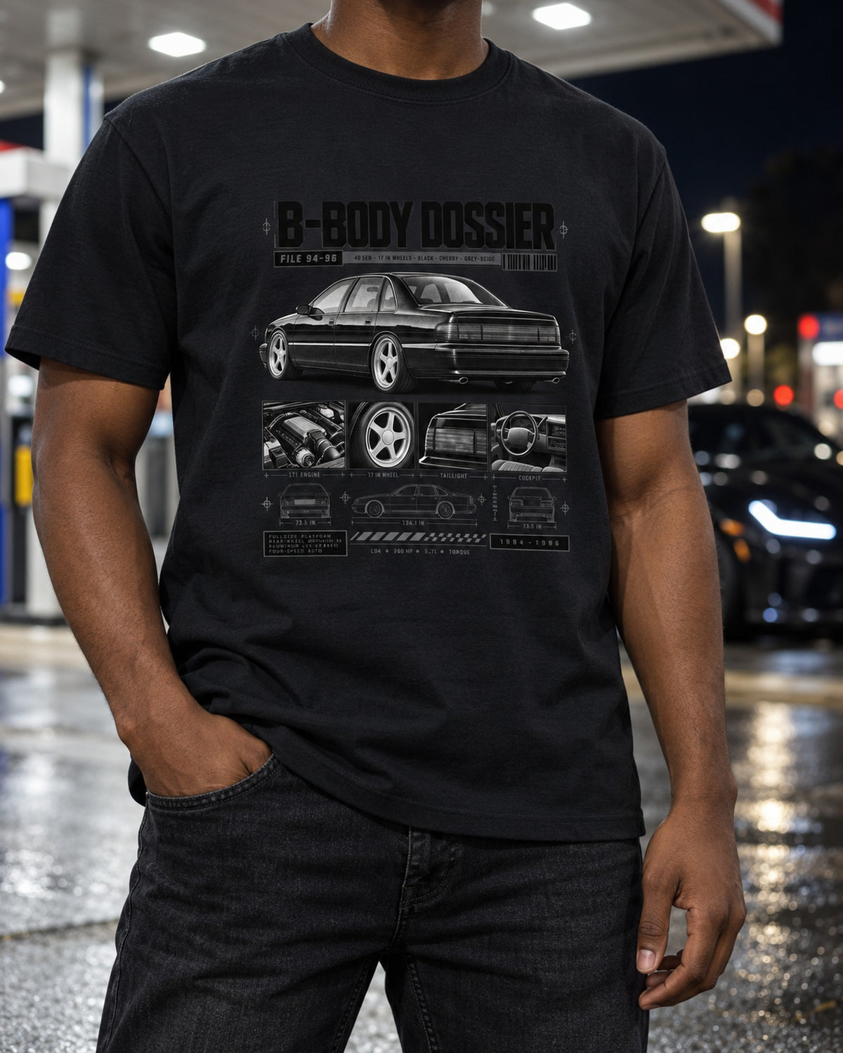 Chevrolet Impala SS 1994-96 B-Body Dossier Panel Shirt T-Shirt Black worn hero
