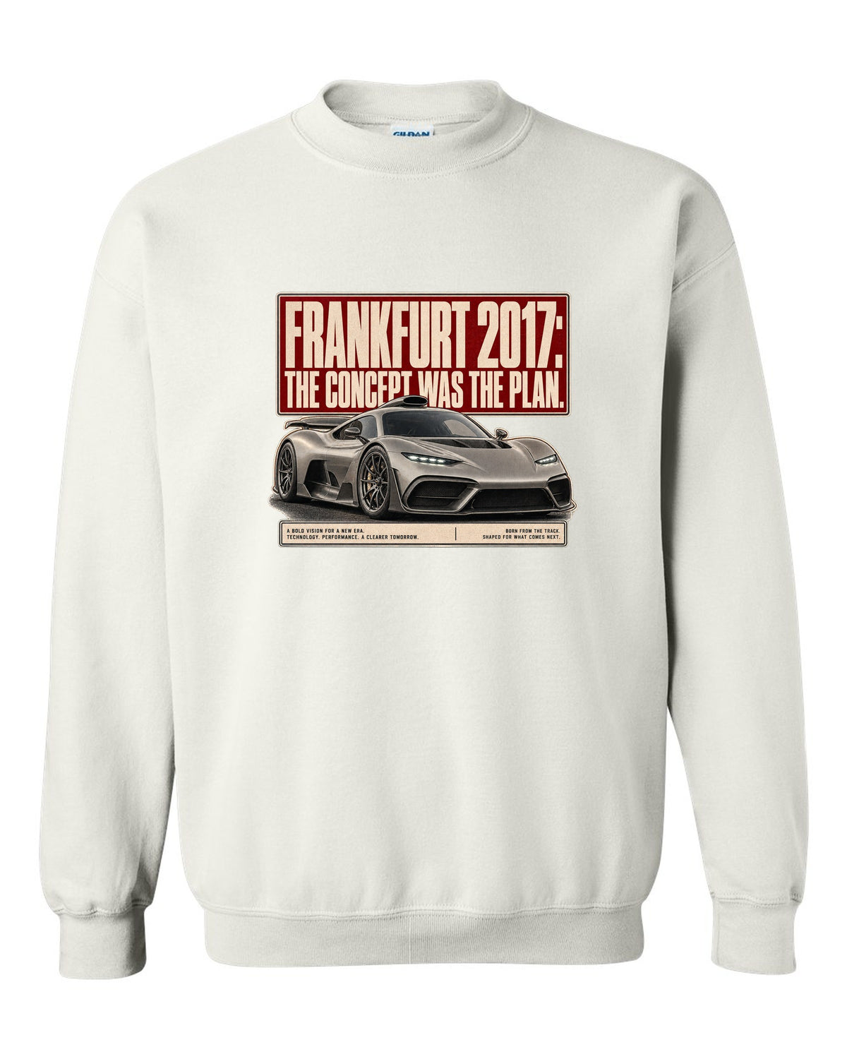 Mercedes-AMG Project One concept Frankfurt 2017 editorial headline design white crewneck front view with the design