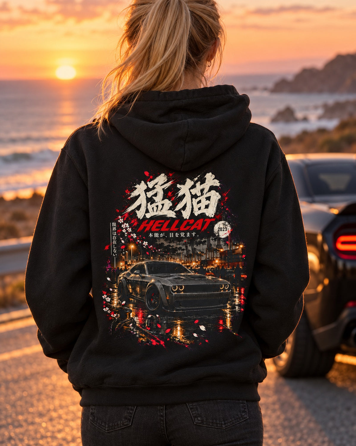 Dodge Challenger Hellcat Fierce Cat Shirt, Hoodie & More Pull Over Hoodie Black worn hero