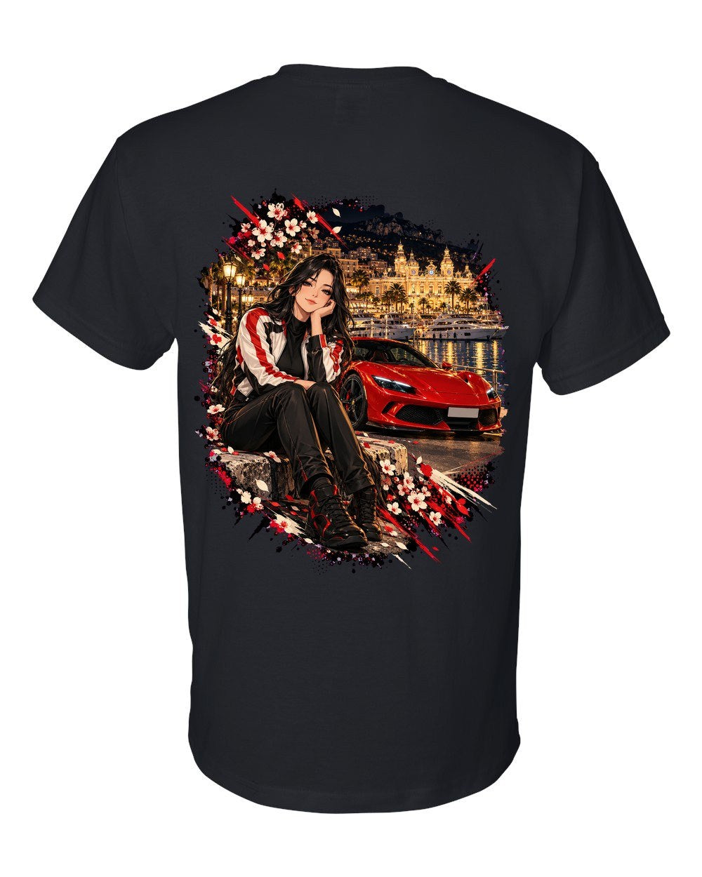 Ferrari 296 GTB Anime Girl T-Shirt Black back