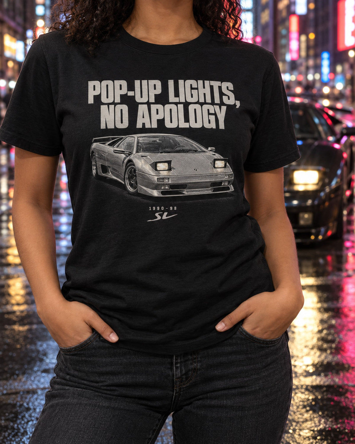 Diablo SV Pop-Up Lights Halftone Shirt, 1990-98 Car Tee T-Shirt Black worn hero