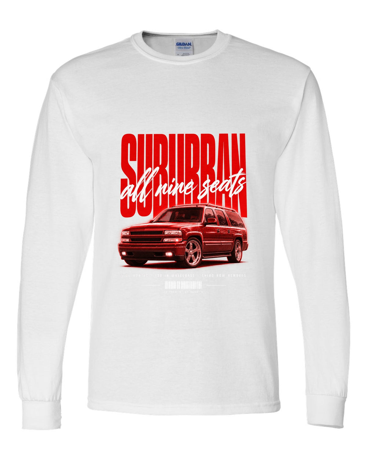 2000-06 Chevy Suburban GMT800 street poster print white long sleeve front view with the design