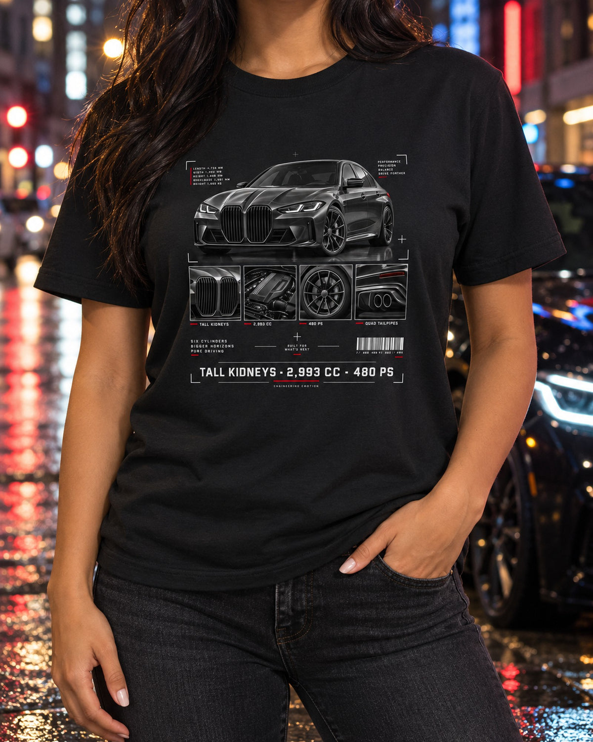 BMW G80 M3 Tall Kidneys Dossier Shirt, 2,993 cc 480 PS T-Shirt Black worn hero