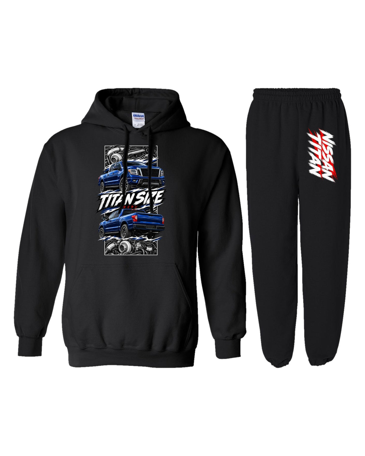 Nissan Titan Torn Poster Hoodie + Jogger Set black hoodie and sweatpants