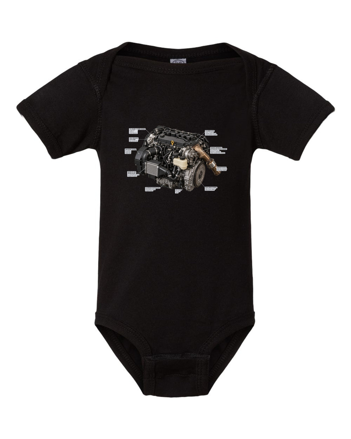 Toyota Land Cruiser 250 J250 US-spec blueprint with wheelbase dimension black baby onesie front view with the design