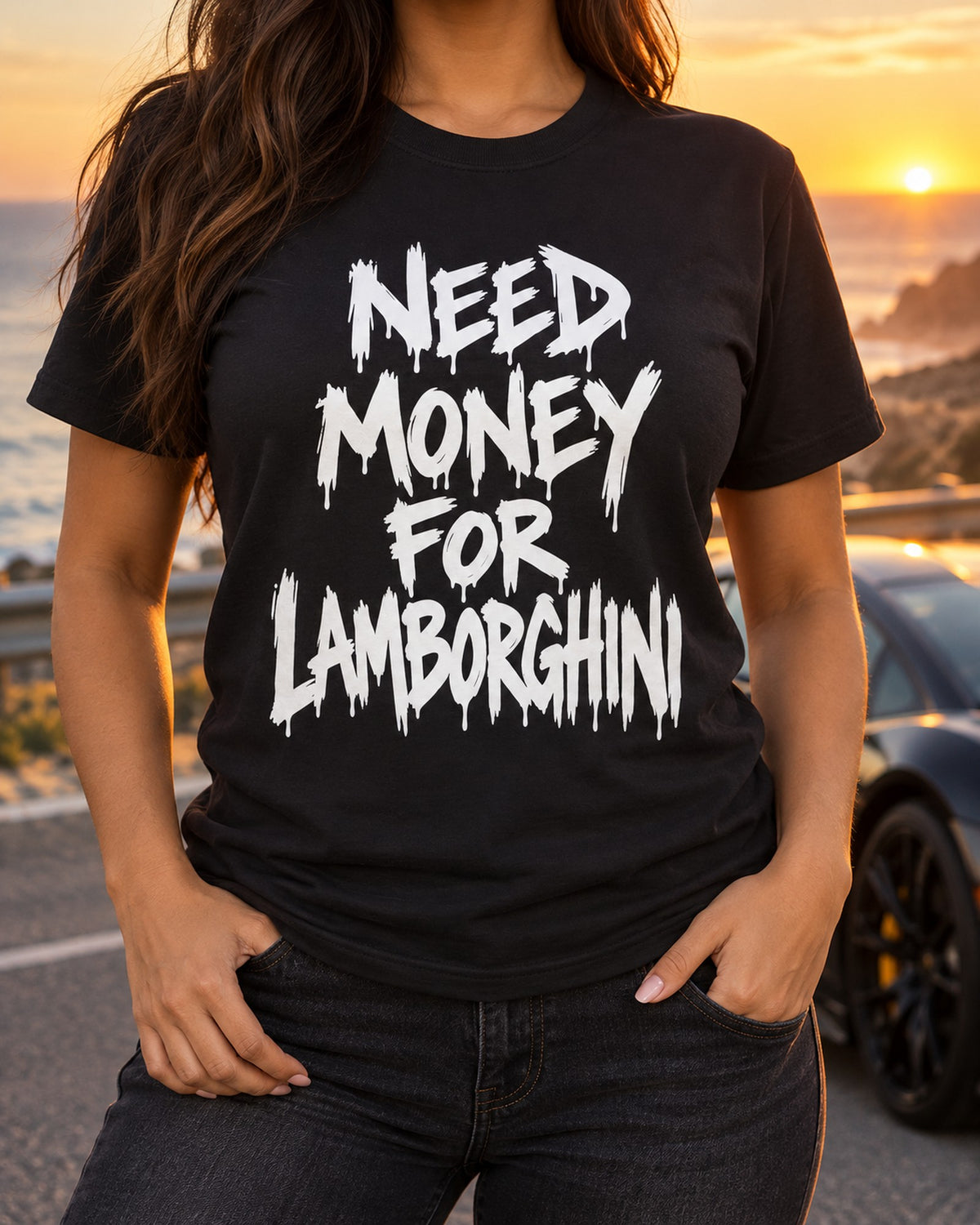 Need Money For Lamborghini Shirt, Funny Car Guy Tee T-Shirt Black worn hero