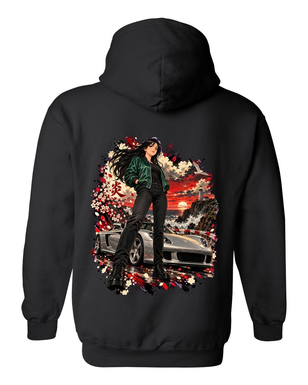 Porsche Carrera GT Anime Girl Pull Over Hoodie Black back