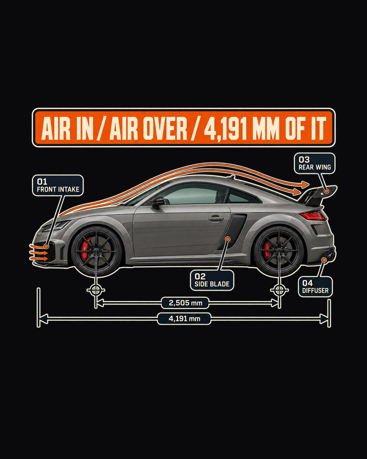 Audi TT RS Facelift Aero Callouts Tee, Cutaway Graphic design only