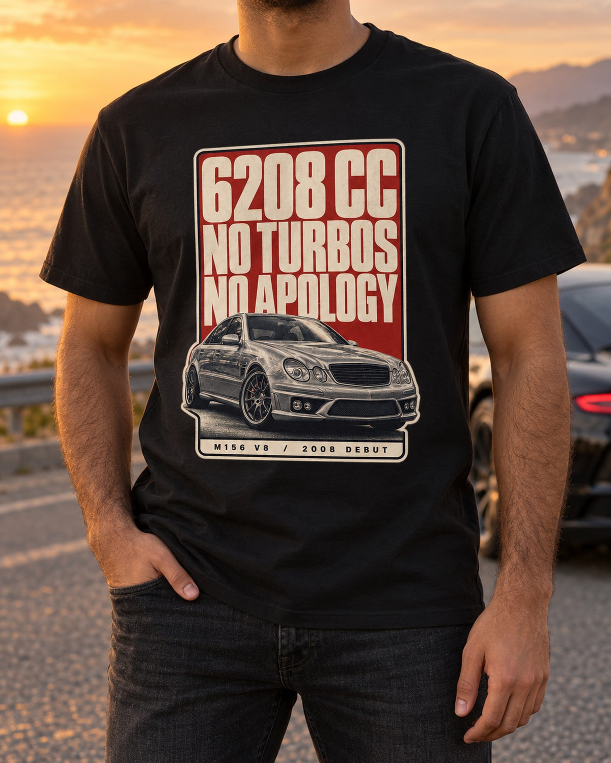 Mercedes-AMG C63 W204 6.2 V8 Headline Shirt, No Turbos Car Tee T-Shirt Black worn hero