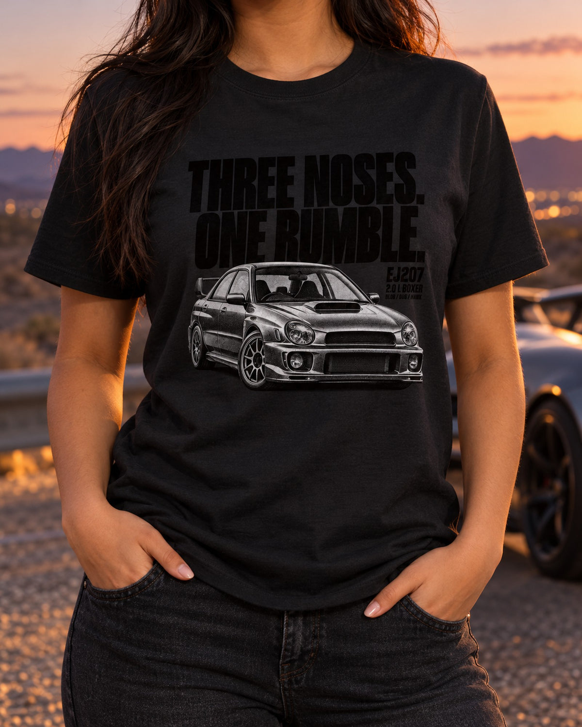 Subaru Impreza WRX STi GDB Blob Bug Hawk Boxer Shirt T-Shirt Black worn hero