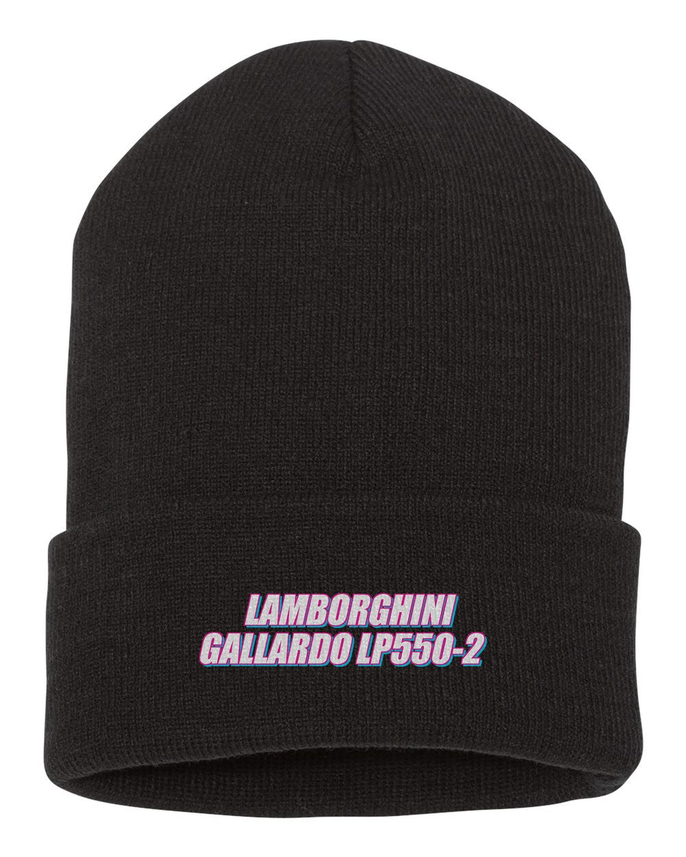 Lamborghini Gallardo Lp550-2 black beanie front view with car name