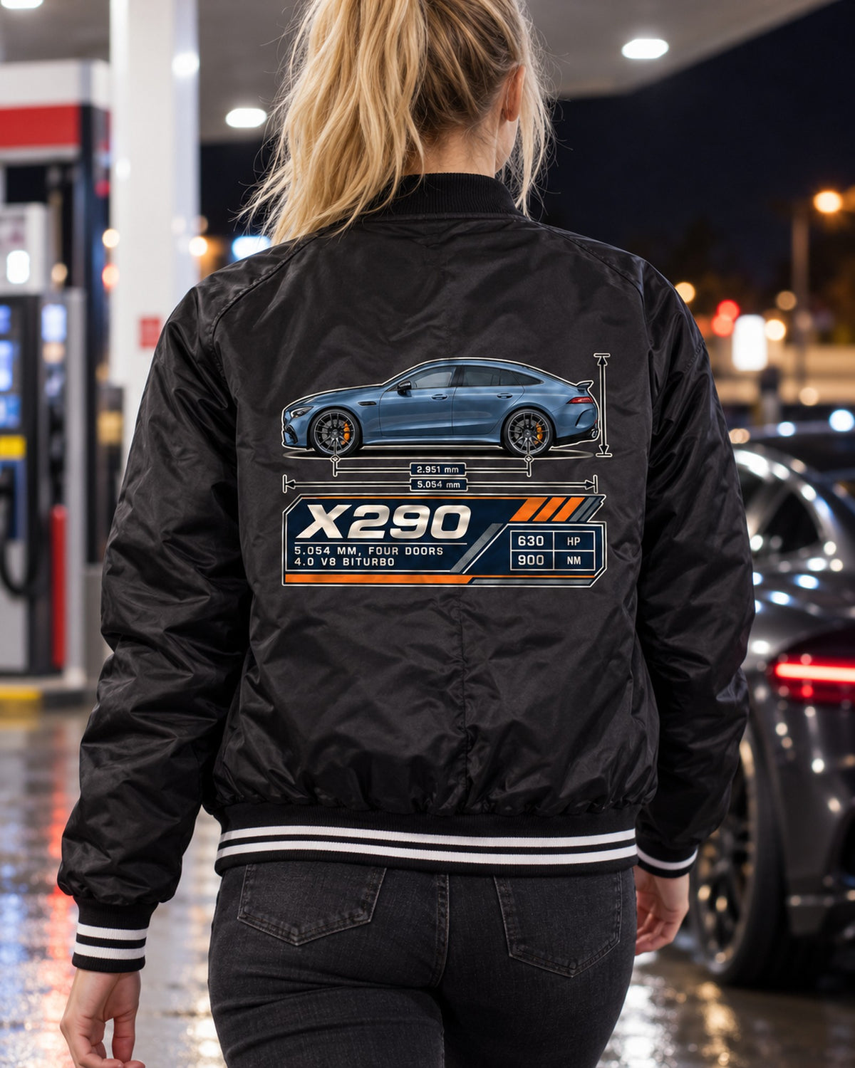 AMG GT 63 S 4-Door X290 Dimension Blueprint Tee, Steel Blue Bomber Jacket Black worn hero