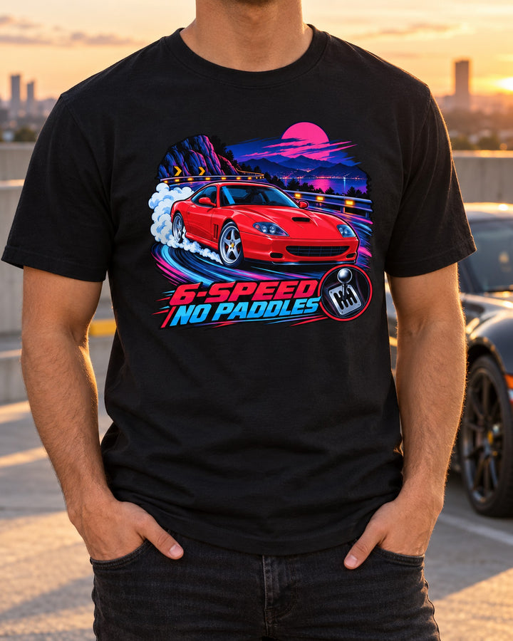 Ferrari 550 Maranello F133 Anime Touge Tee, Manual Gearbox T-Shirt Black worn hero
