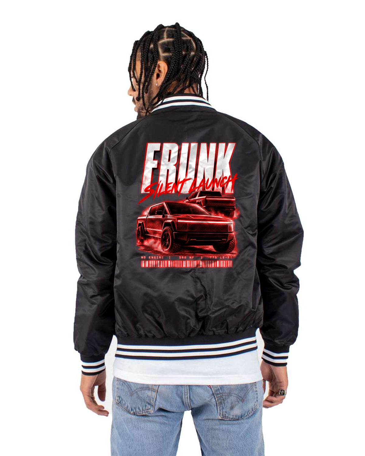 Ford F-150 Lightning EV Frunk Street Poster Tee, 2022+ Bomber Jacket Black back