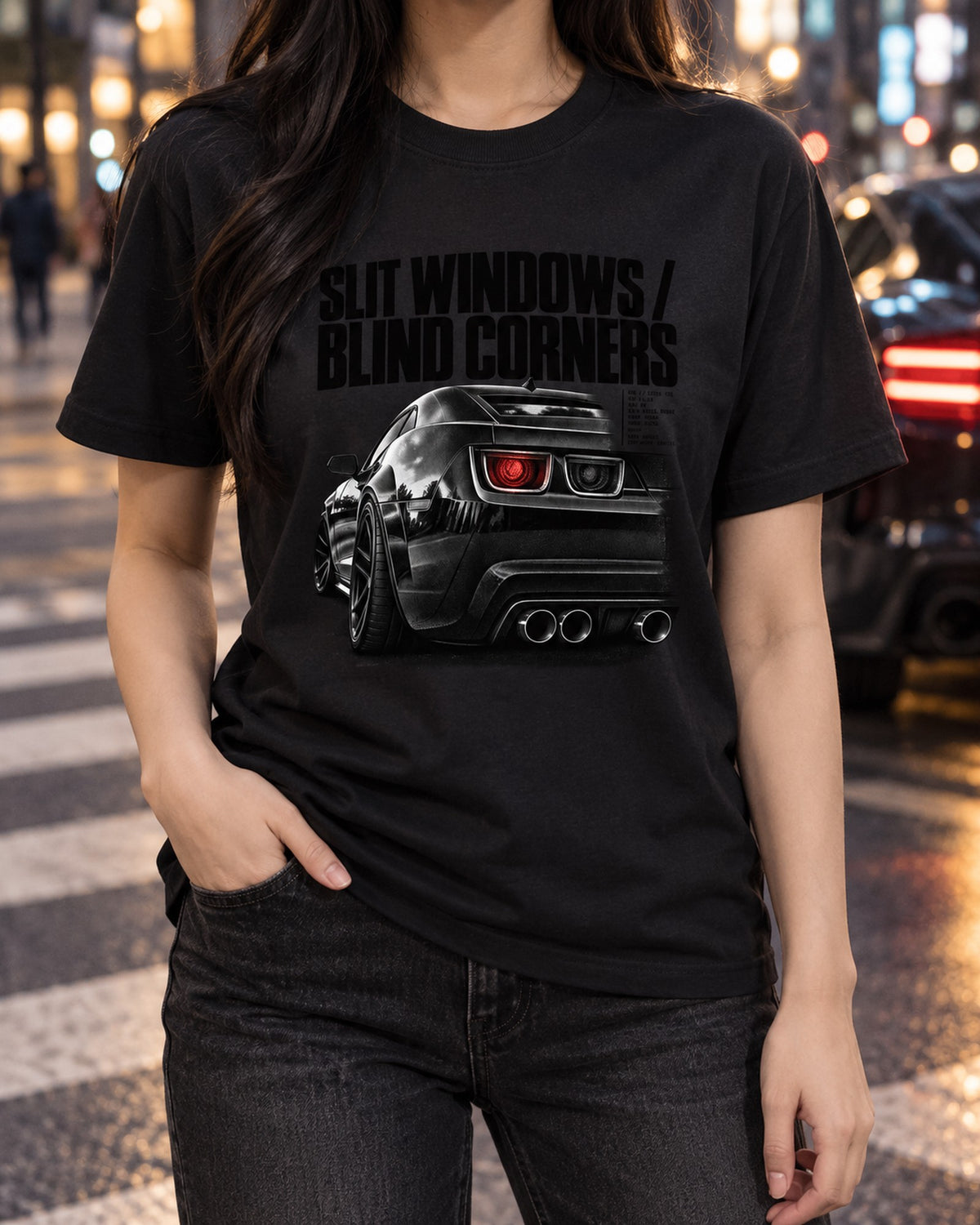 2011 Camaro SS Slit Window Taillight Shirt, Fifth-Gen Rear View T-Shirt Black worn hero