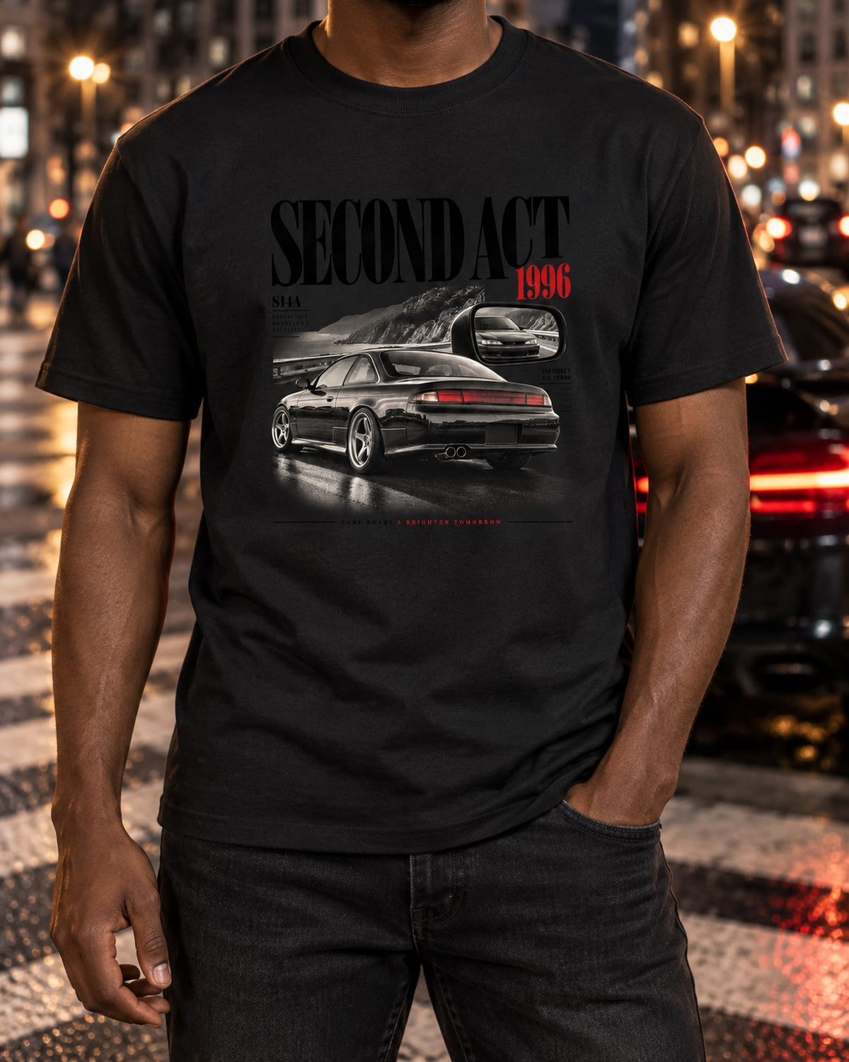 Nissan Silvia S14A Kouki Second Act Editorial Shirt, 1996 T-Shirt Black worn hero
