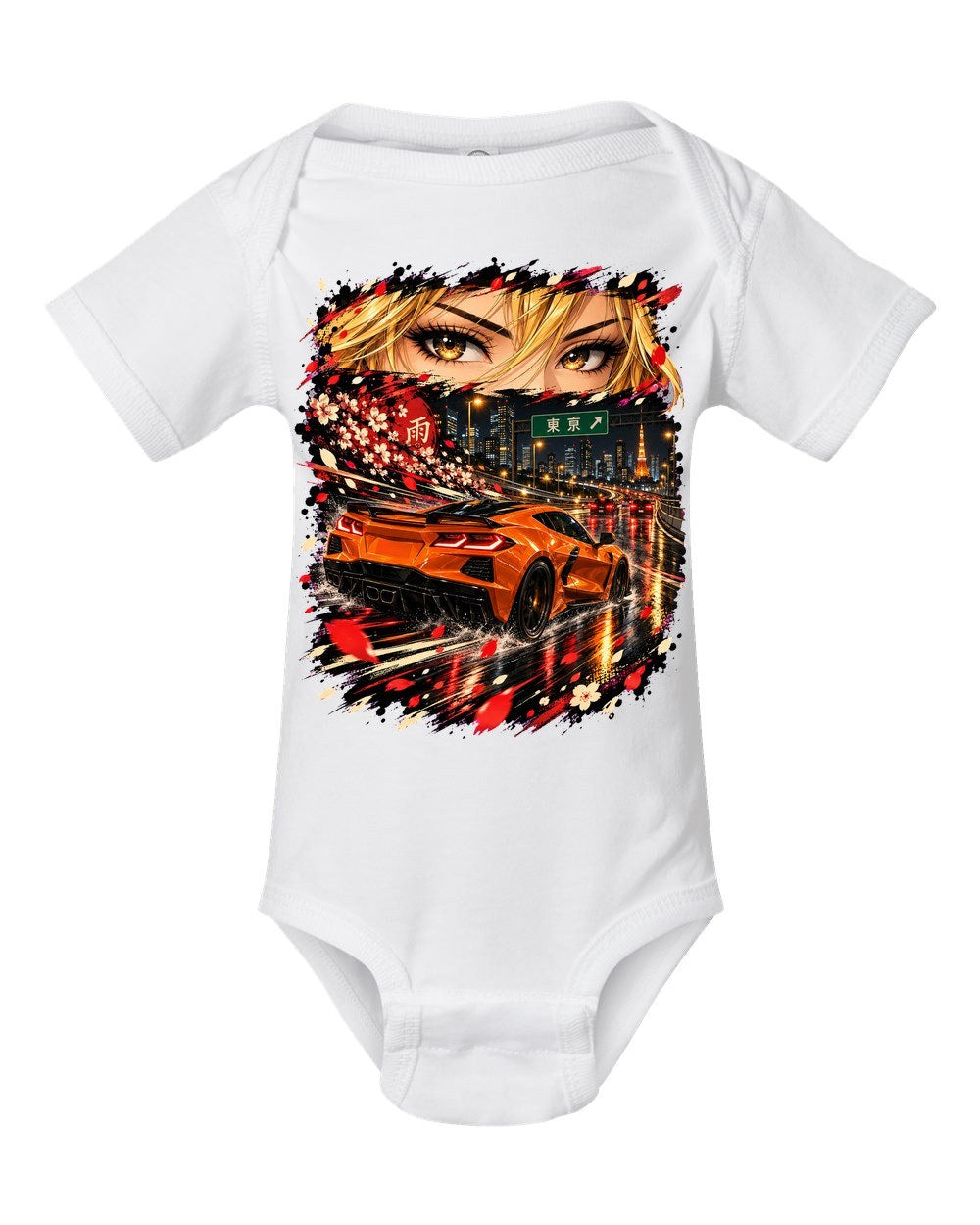 Chevrolet Corvette C8 Z06 Anime Girl Baby Onesie White front