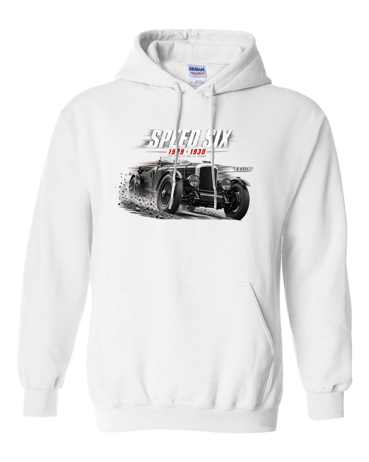 Bentley Speed Six Le Mans race poster 1929 and 1930 white pull over hoodie front view with the design