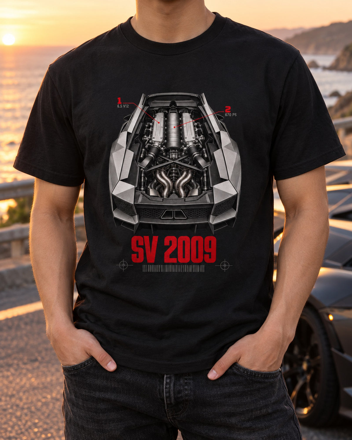 Murcielago LP670-4 SV Engine Callout Shirt, 6.5 V12 Car Tee T-Shirt Black worn hero