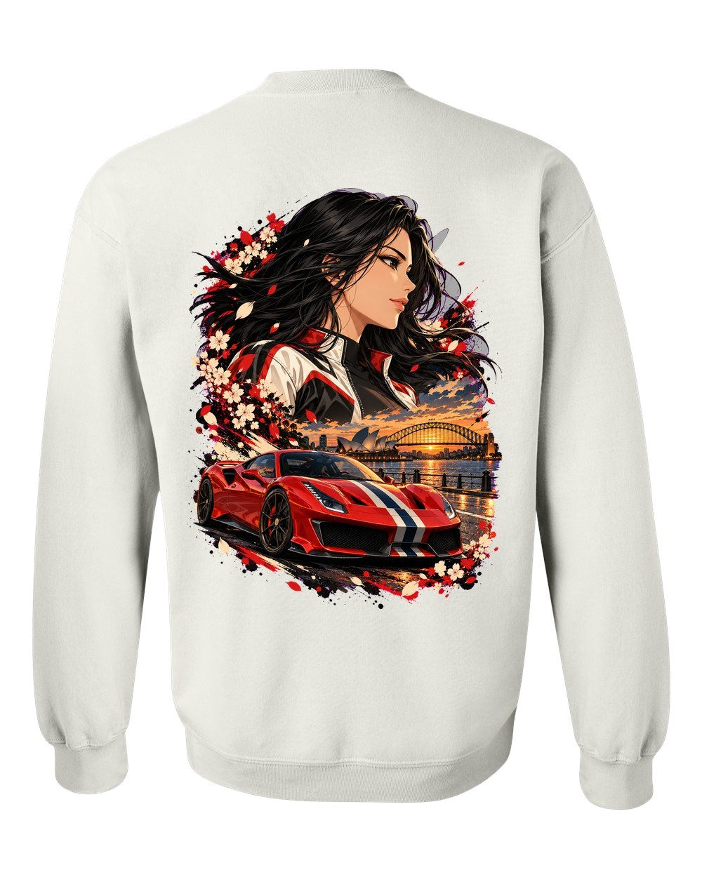Ferrari 488 Pista Anime Girl Crewneck White back