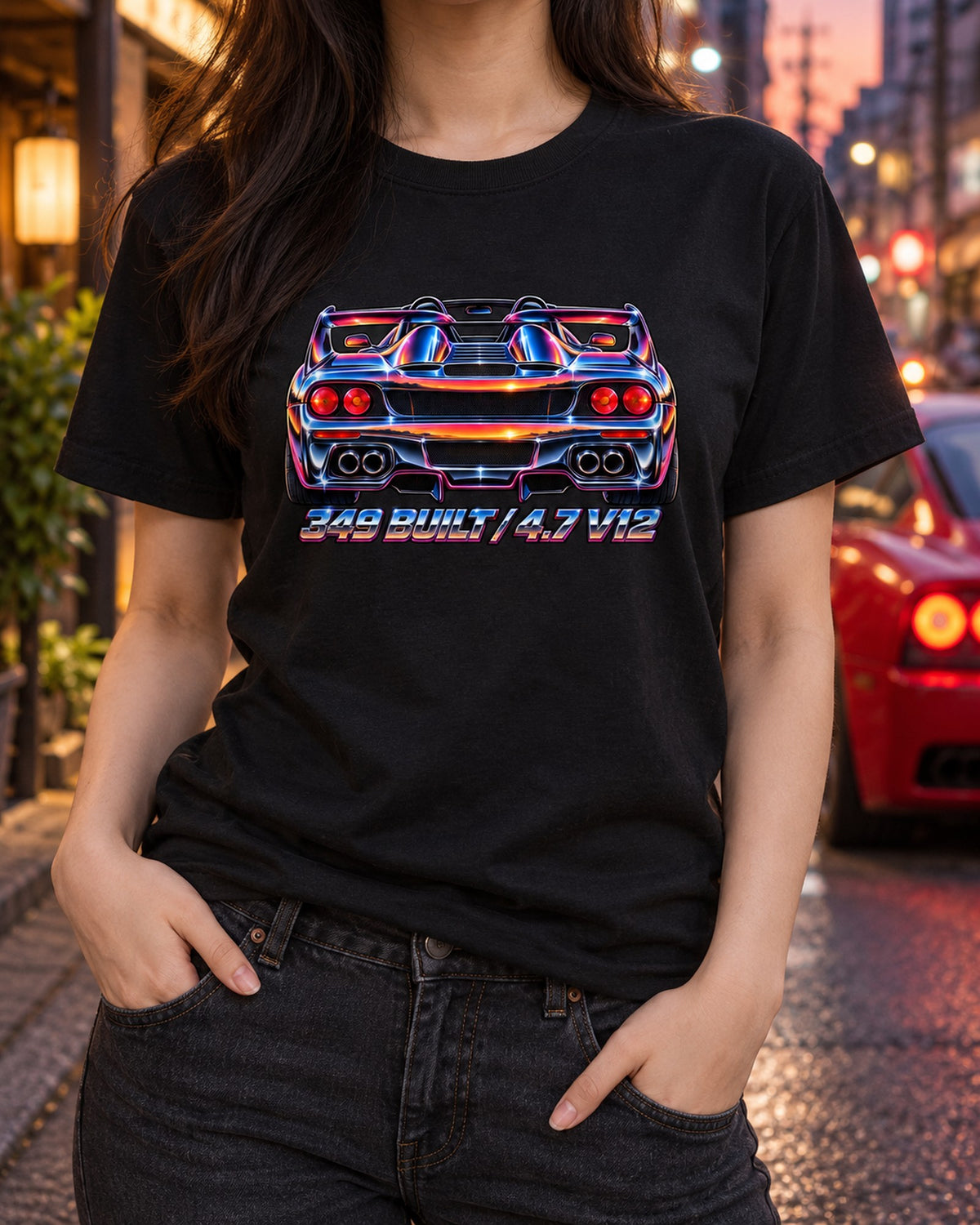 Ferrari F50 349 Built Twin Pod Rear Airbrush Chrome Shirt T-Shirt Black worn hero