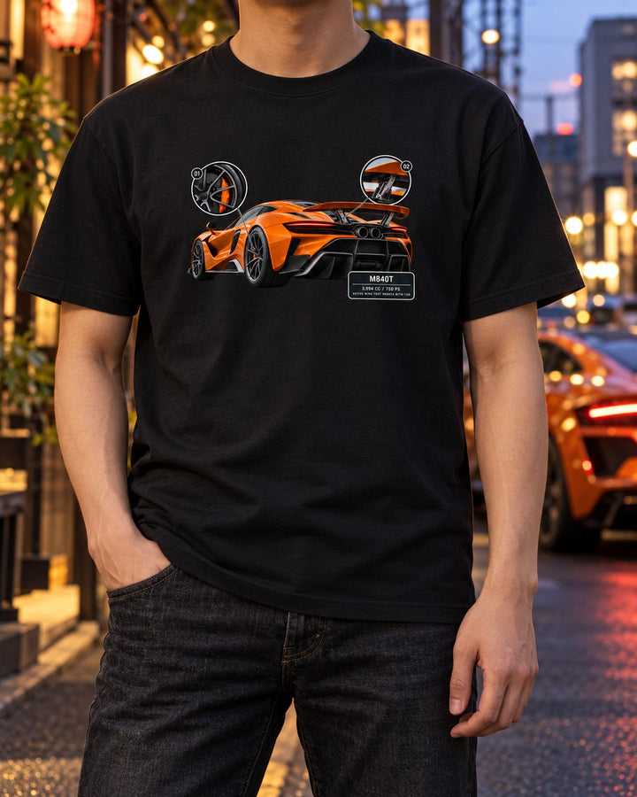 McLaren 750S Taillight Macro Shirt, Papaya Orange Car Tee T-Shirt Black worn hero