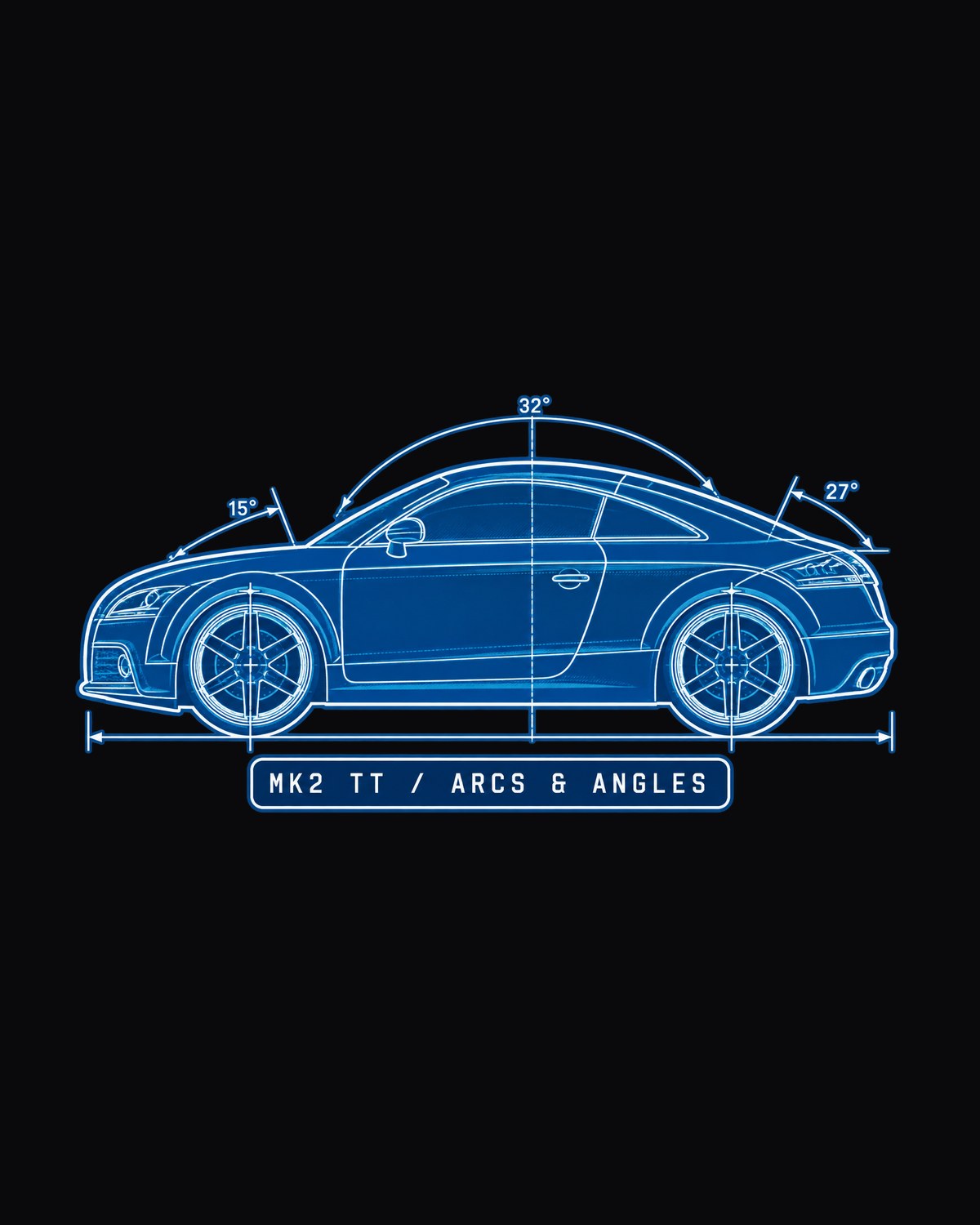 Audi TT 8J Mk2 Cyanotype Blueprint Shirt, Arcs and Angles design only