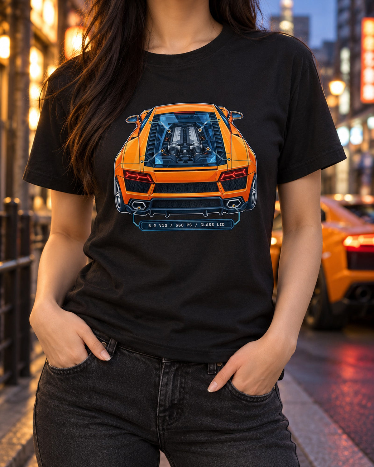 Gallardo LP560-4 Facelift Glass Engine Cover Patent Tee T-Shirt Black worn hero