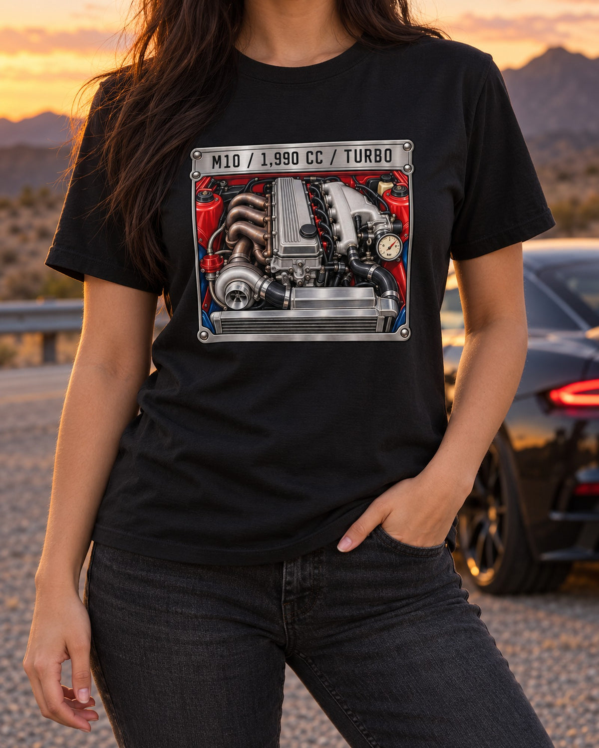 BMW 2002 Turbo M10 Engine Data Plate Shirt, 1,990 CC T-Shirt Black worn hero