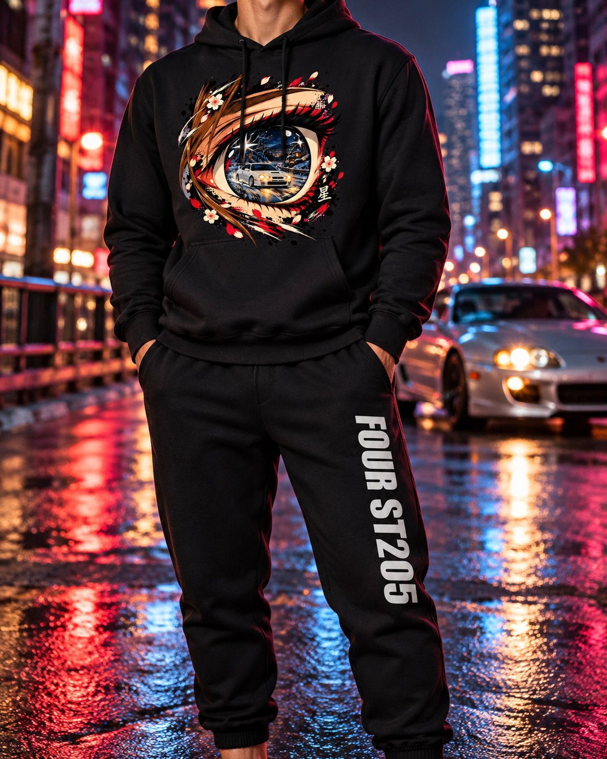 Toyota Celica GT Four ST205 Anime Girl Hoodie + Jogger Set Black worn hero