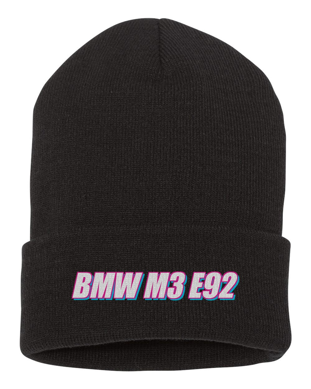 Bmw M3 E92 black beanie front view with car name