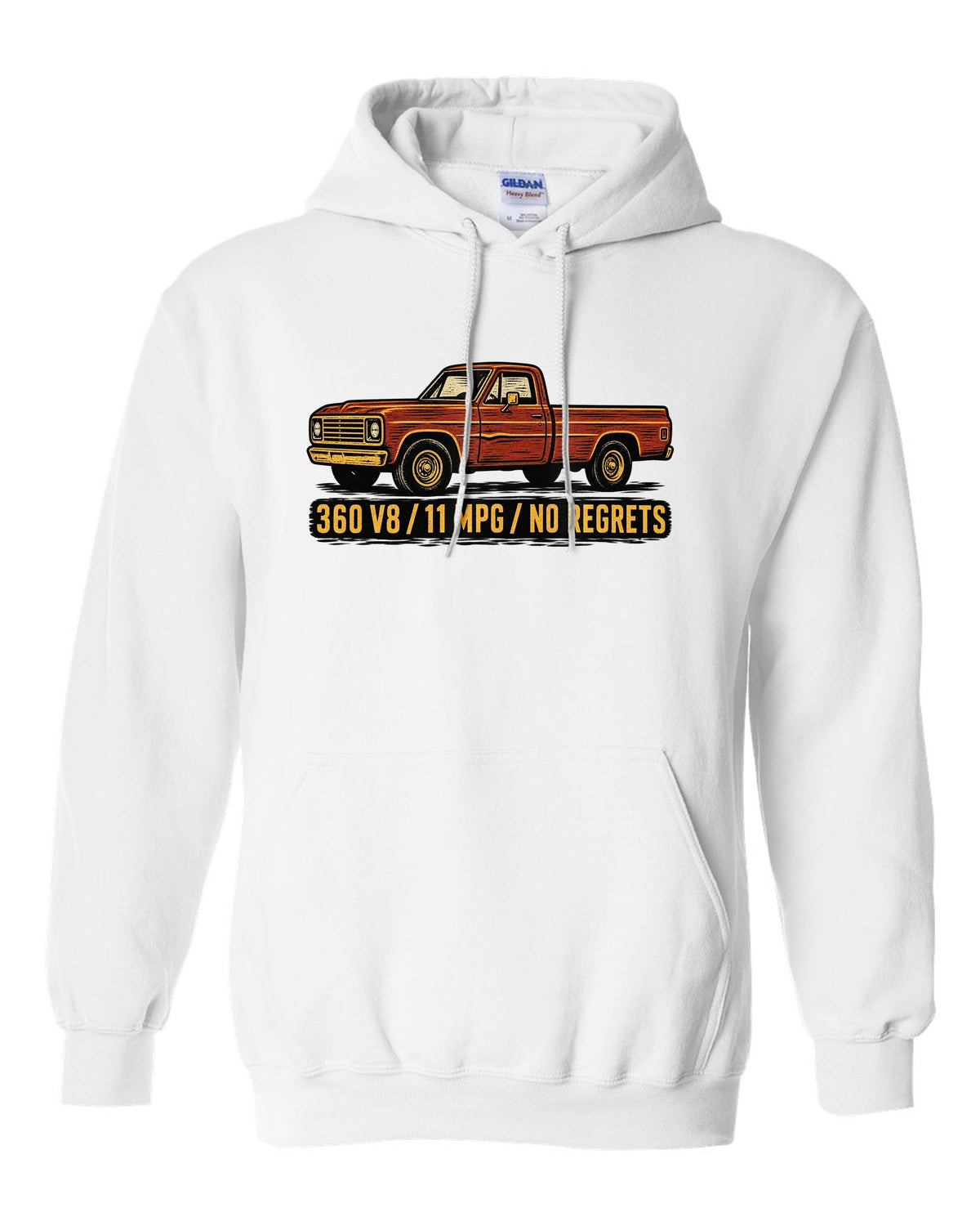 Dent-Side Ford F-150 1973-79 Crease Linocut white pull over hoodie front view with the design