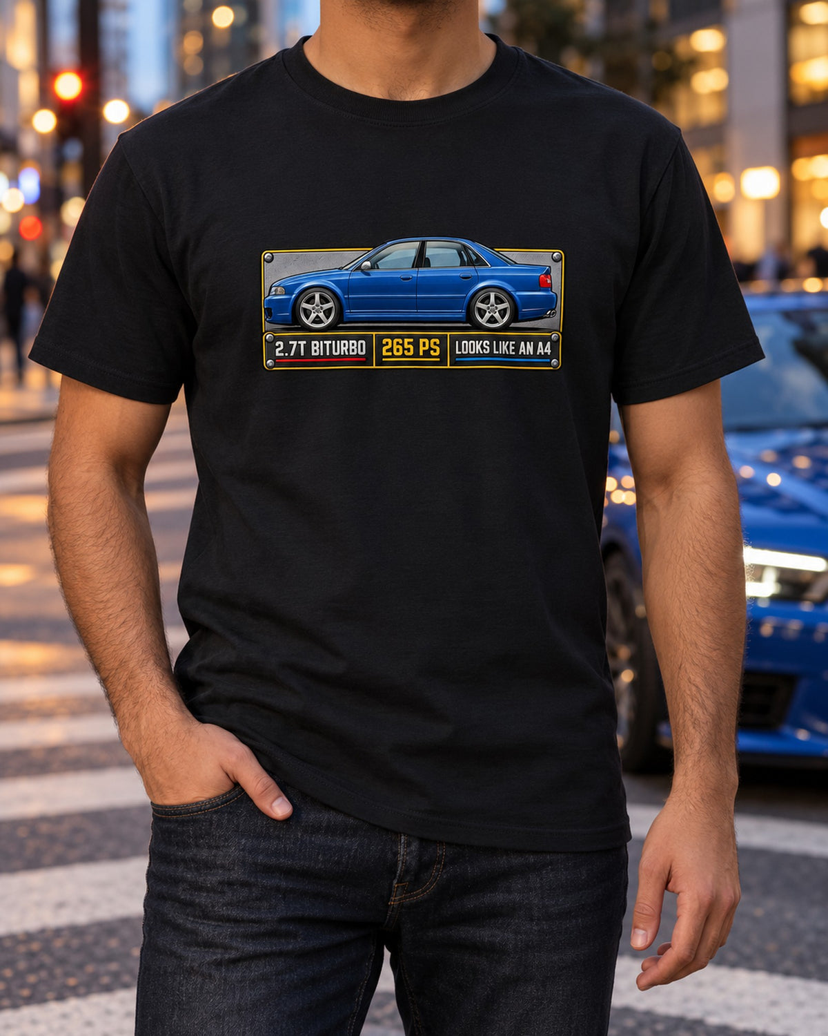 Audi S4 B5 Sleeper Spec Plate Shirt, 2.7T Biturbo Car Tee T-Shirt Black worn hero