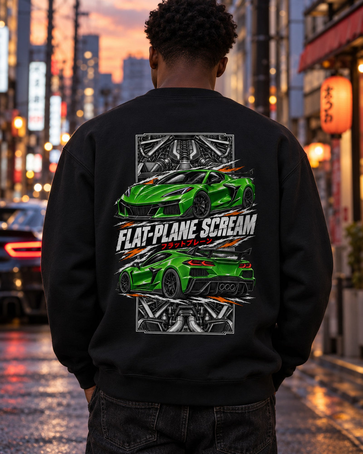 Corvette C8 Z06 Torn Poster Full-Back Graphic Tee Crewneck Black worn hero