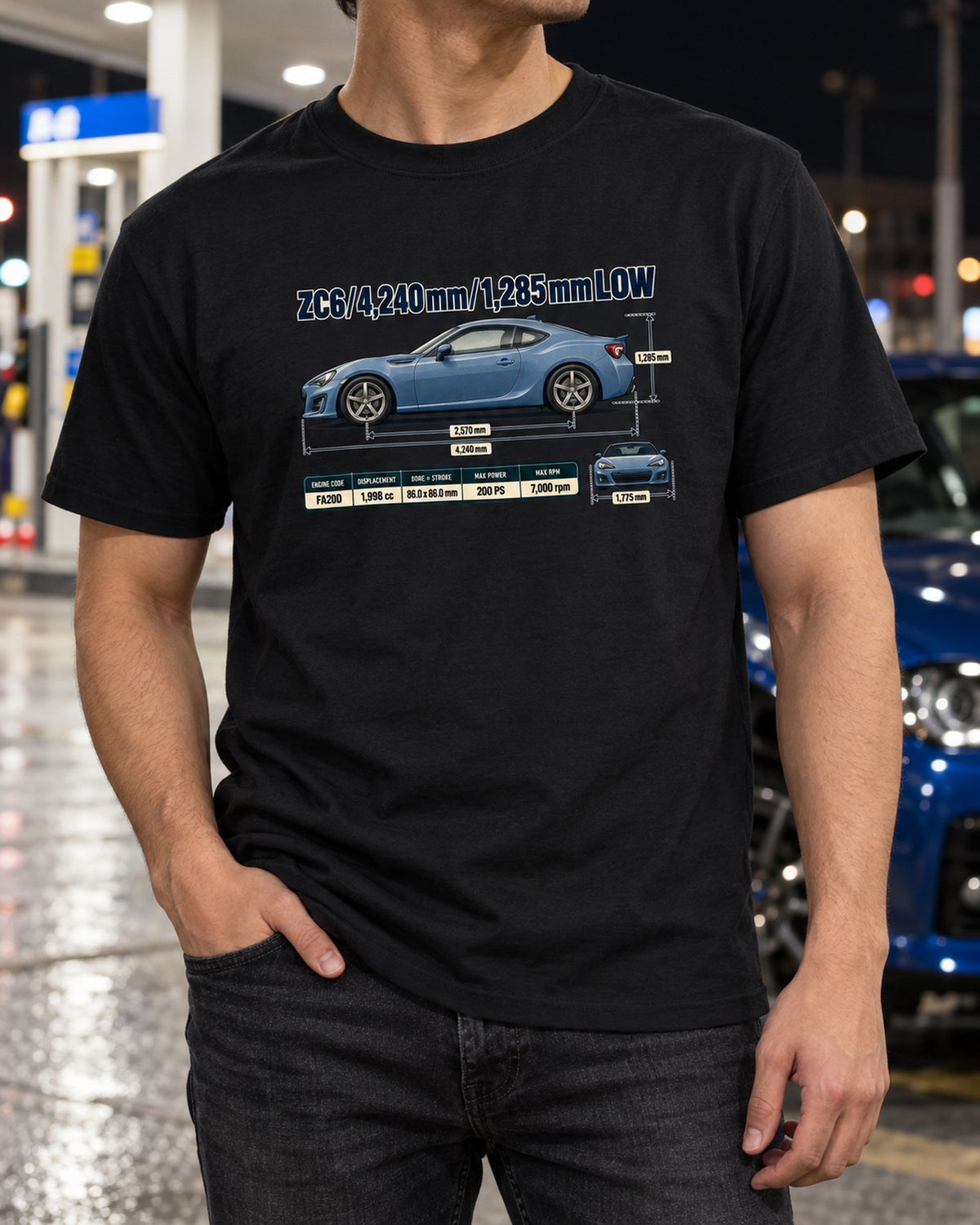 Subaru BRZ ZC6 Dimension Blueprint Shirt, Low-Slung Car Gift T-Shirt Black worn hero