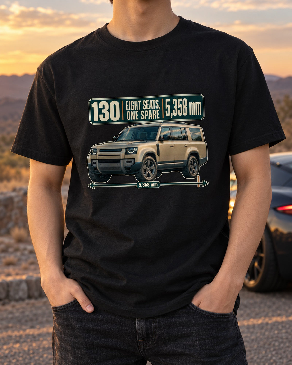 Defender 130 L663 Eight Seats Editorial Headline Shirt, Land Rover T-Shirt Black worn hero