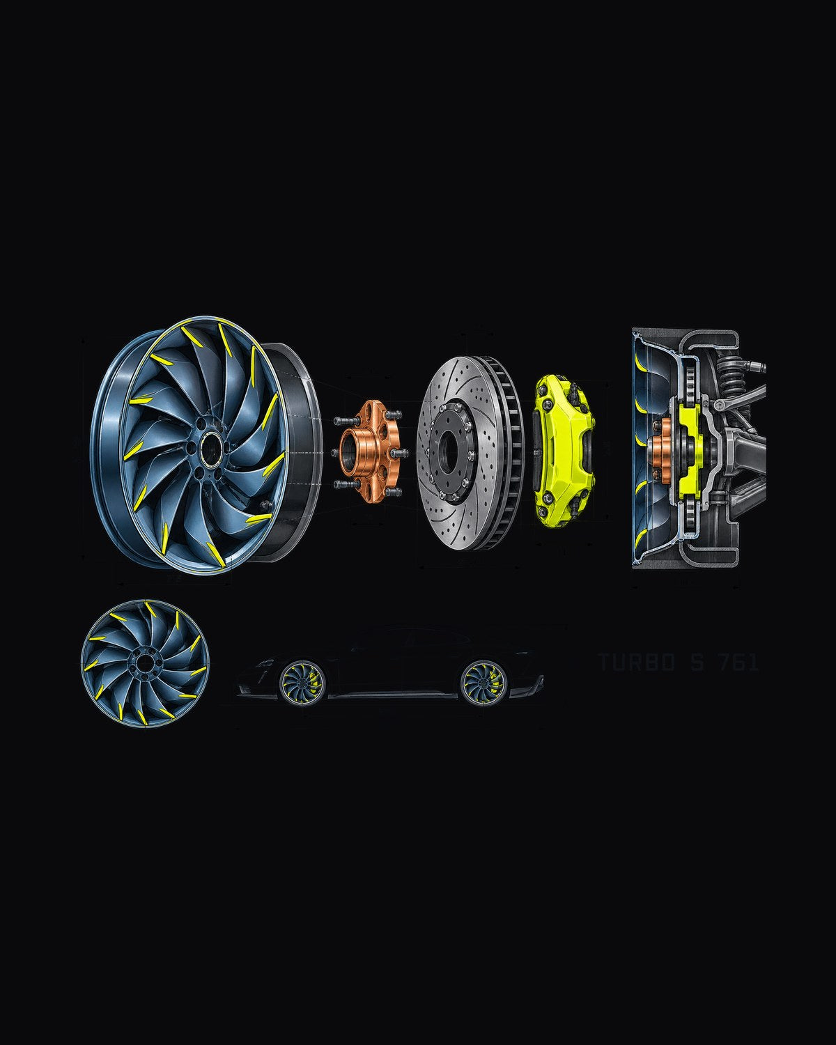 Porsche Taycan Turbo S 9J1 Wheel Schematic Shirt, Car Guy design only