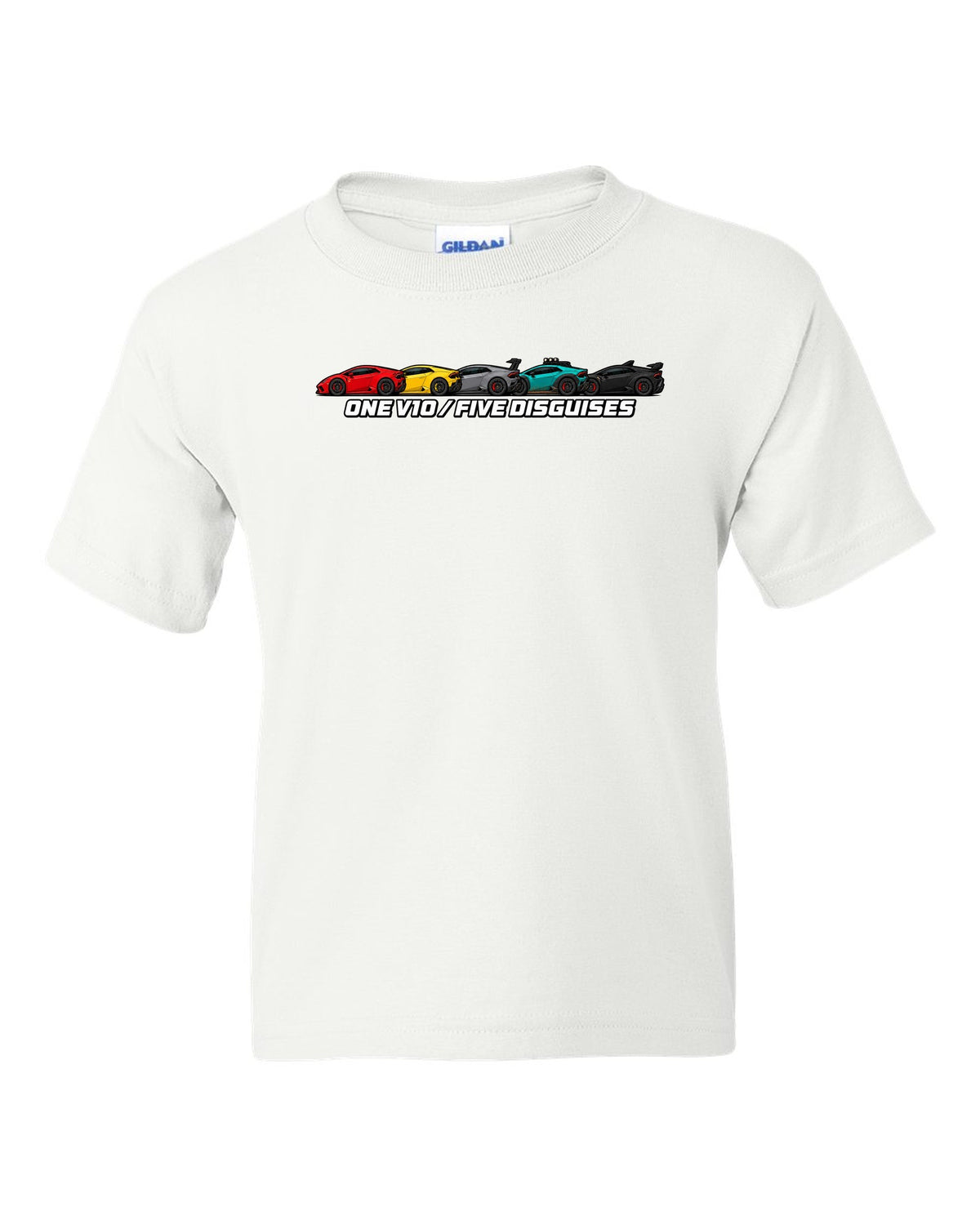 Lamborghini Huracan LP610-4 Variants Lineup white kids tee front view with the design