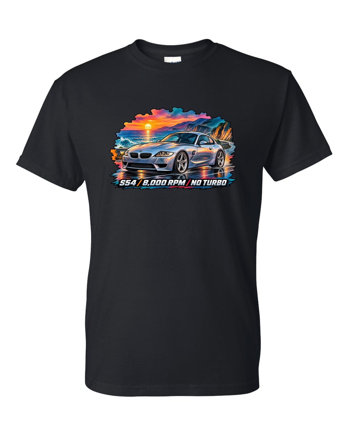 BMW Z3 M Coupe 16-bit pixel art print with Clown Shoe 3.2 text black t-shirt front view with the design