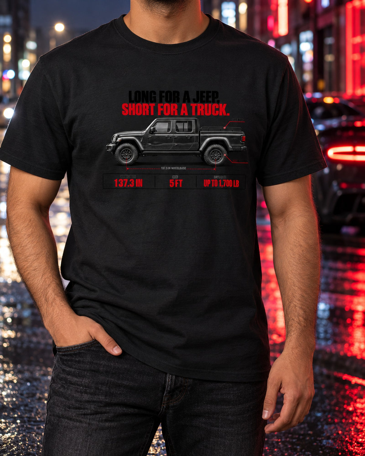 Jeep Gladiator JT Bed Spec Poster print Tee T-Shirt Black worn hero