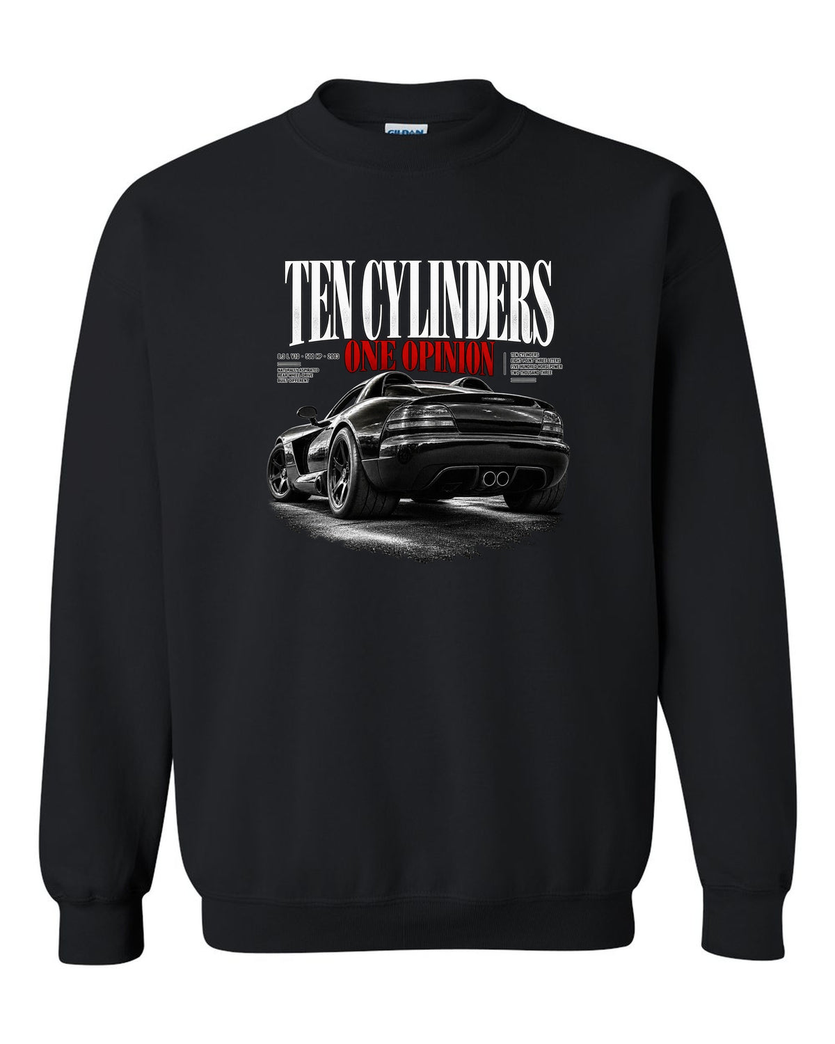 2003 Dodge Viper SRT-10 ZB I rear three-quarter editorial headline print black crewneck front view with the design