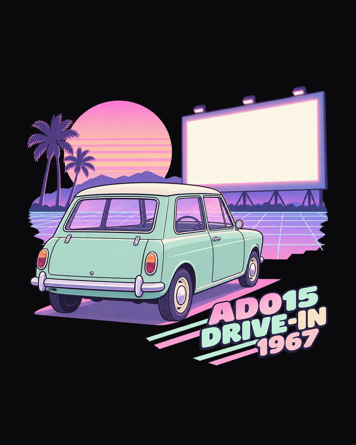 Classic Mini ADO15 1967 Pastel Drive-In Vaporwave Tee design only