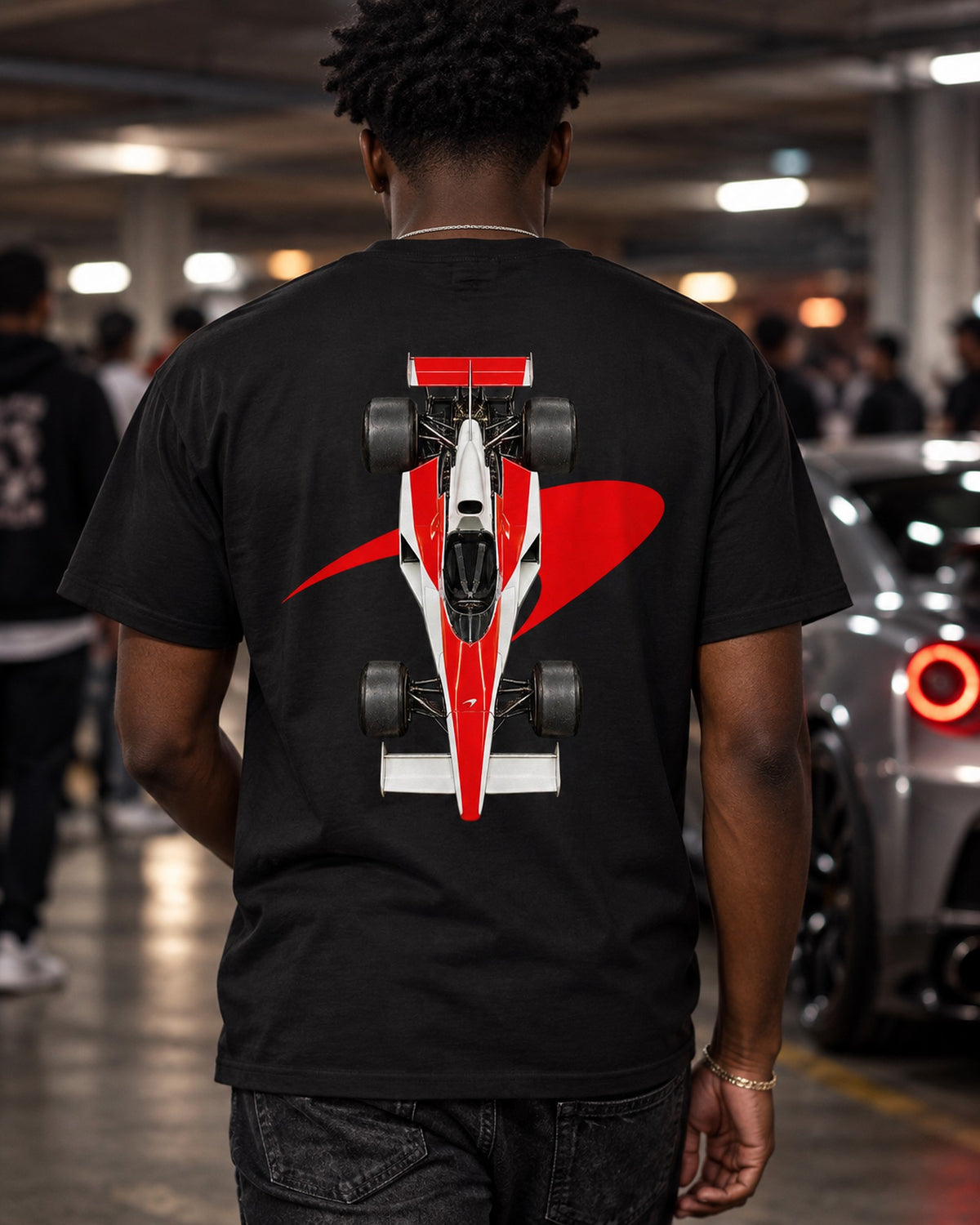 Mclaren M23 1974 Classic F1 Overhead Poster Shirt, Formula 1 Tee T-Shirt Black worn hero